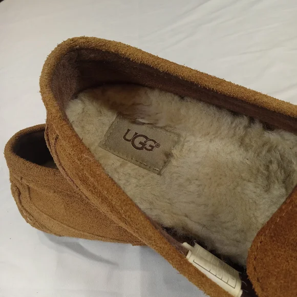 Ugg Alder Slipper Men US 10 Brown Suede Leather Moccasin Slip On Sheepskin Lined - Picture 10 of 11